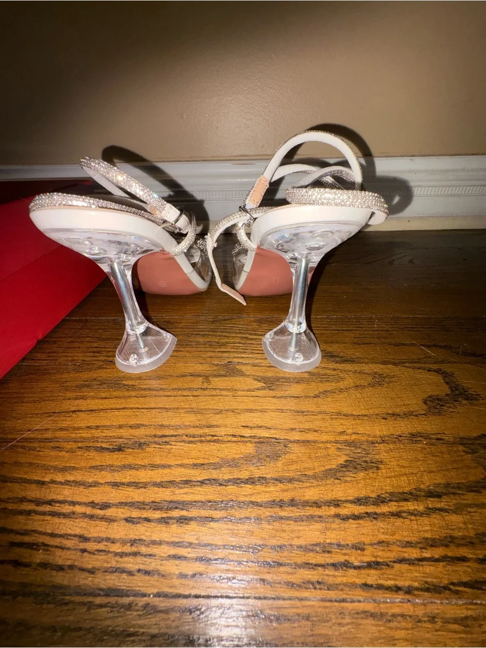Crystal Bow Clear Ankle-Strap Heels - Silver